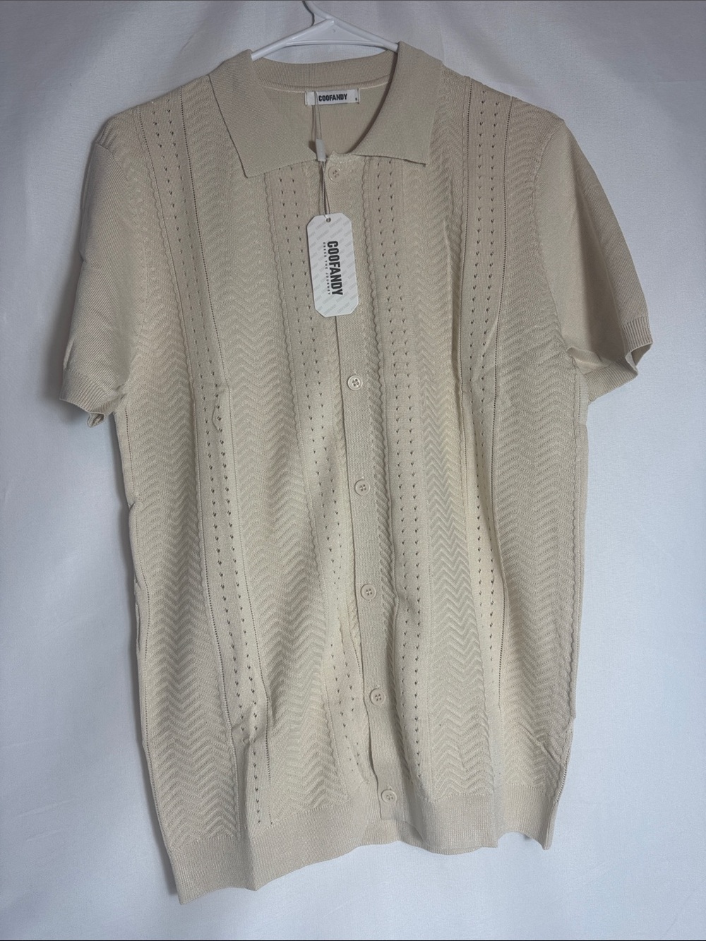 Coofandy Cream Short-Sleeve Knit Polo Cardigan Men’s Size Small